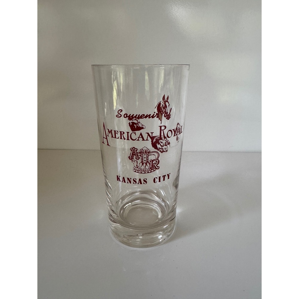 Vintage American Royal Kansas City Souvenir Glass Livestock Horse Cow Maroon
